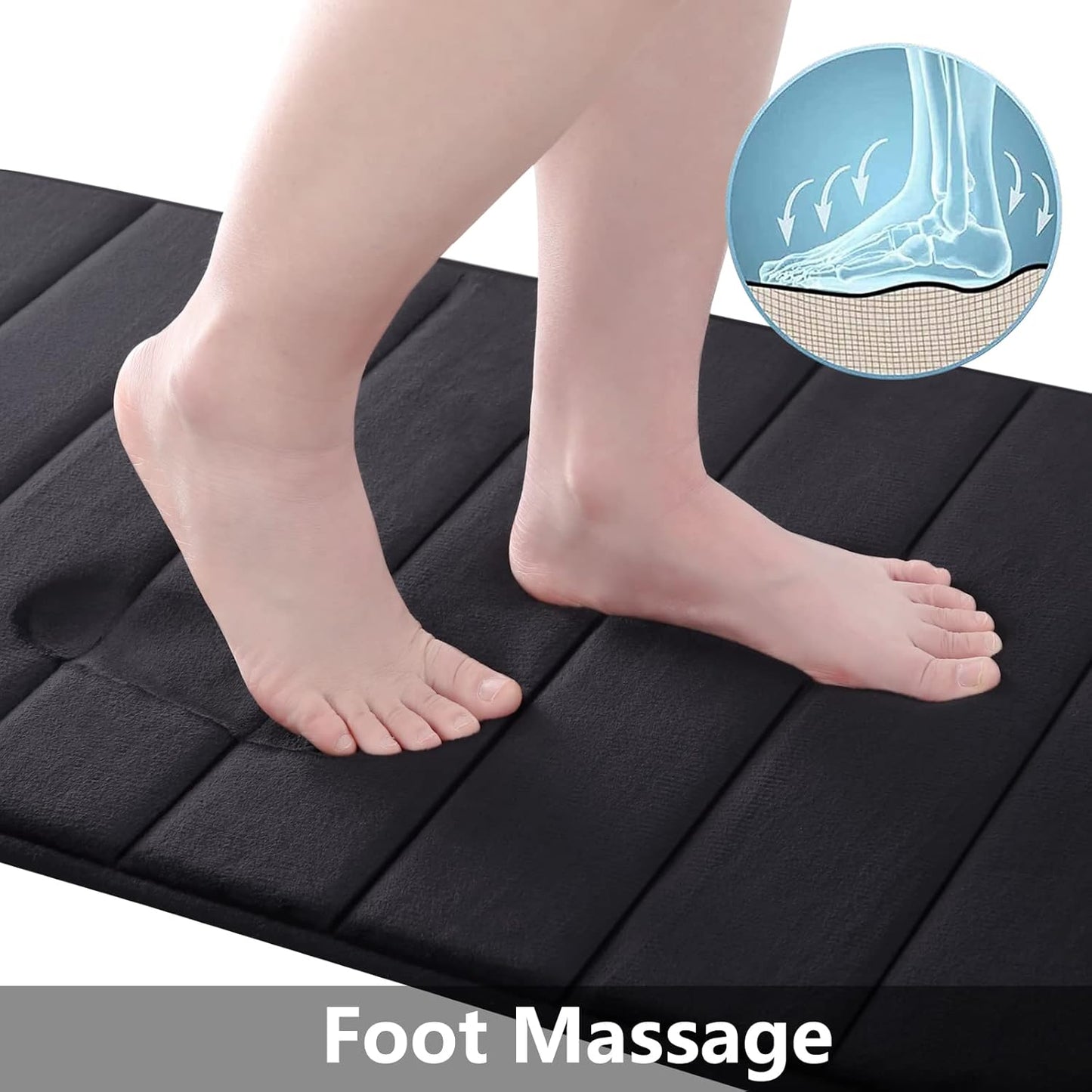 Buganda Memory Foam Bath Mat, 30" x 20", Ultra Soft and Non-Slip Bathroom Rugs, Water Absorbent and Machine Washable Bath Rug for Bathroom, Shower, and Tub, Black