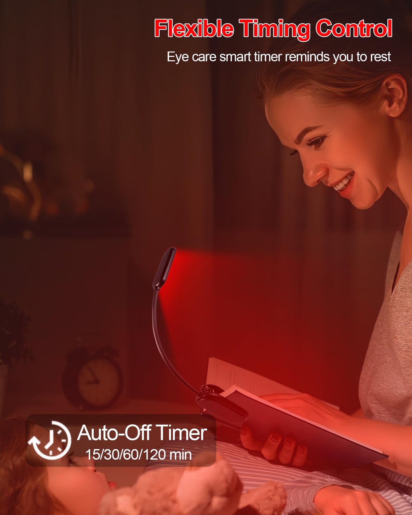 Finezeal 625nm Red Book Light [2 Pack] - Zero Blue Light, Rechargeable Clip On Red Reading Light Lamp for Reading at Night - Poratble Dimmable LED Book Lamp, Gift for Lovers Travel Studying Nursing