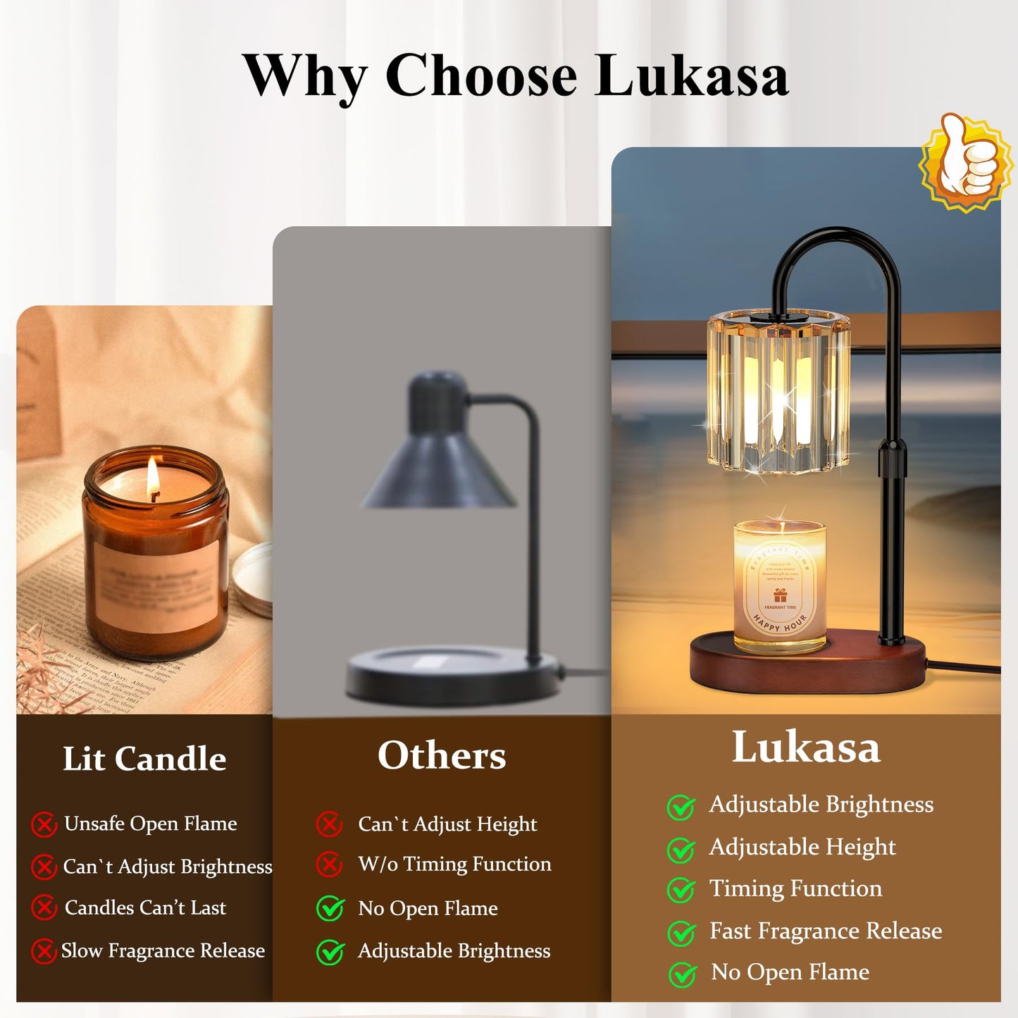 Lukasa Candle Warmer Lamp, with Timer Dimmer Adjustable Height, Birthday Gifts for Women, Mothers Day Gifts for Mom, House Warming Gift New Home, Wax Melt Warmer for Scented Jar Candles