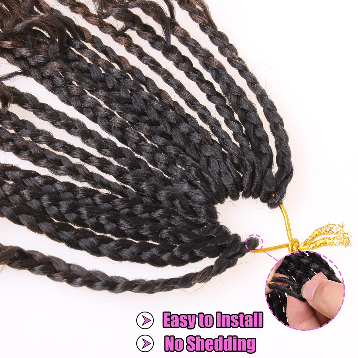 COOKOO 8 Packs 24 Inch Boho Box Braids Crochet Hair With Curly Ends Bohemian Hippie Goddess Box Braids Pre-looped Synthetic Brai