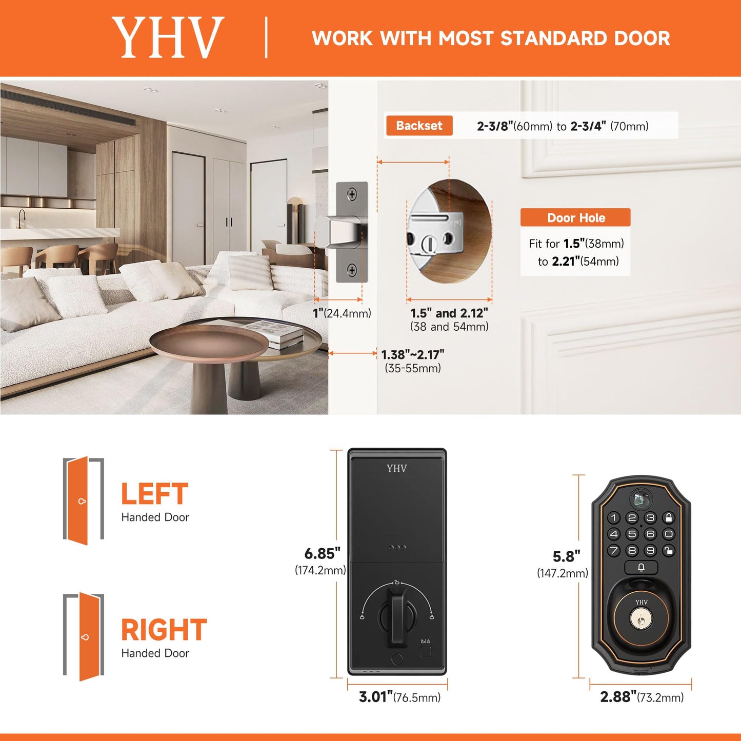 YHV Keyless Entry Door Lock with Camera Fingerprint Smart Door Lock with App Remote Control, Wi-Fi Connected Electronic Keypad Code Deadbolt Auto Unlock for Front Door