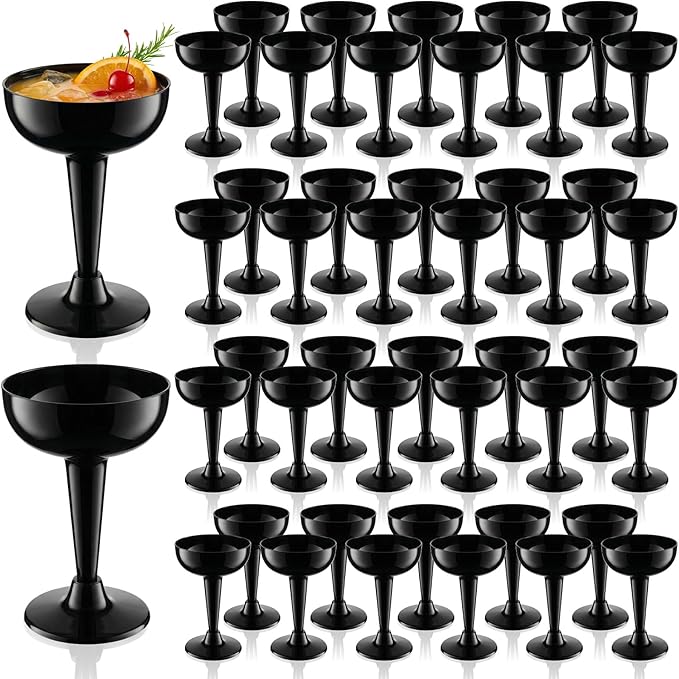 Domensi 40 Pack Black Champagne Coupe Glasses Bulk Plastic Disposable Champagne Glasses 5 oz Plastic Mimosa Wedding Cockta...