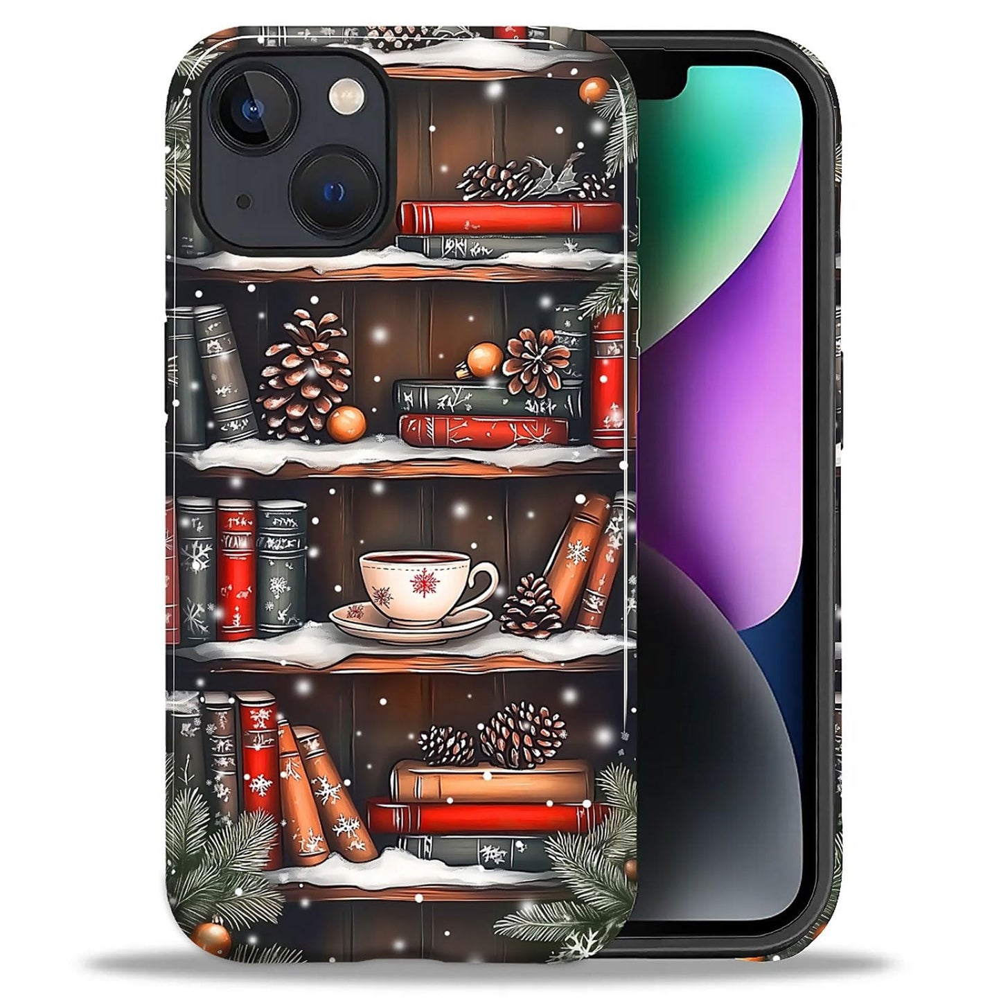 Goodsprout for iPhone 15 Case,Hybrid 2-Layer Hard Shell + Silicone Protective Case -Resistant Shockproof- Christmas Tree Snowfla