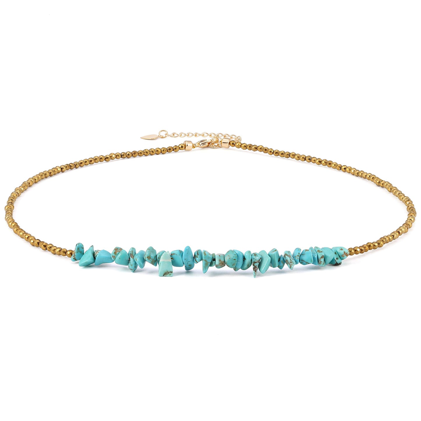 Aobei Pearl Turquoise Bar Necklace Choker Gold Hematite Beaded Tiny Dainty Minimalist Jewelry for Women 15
