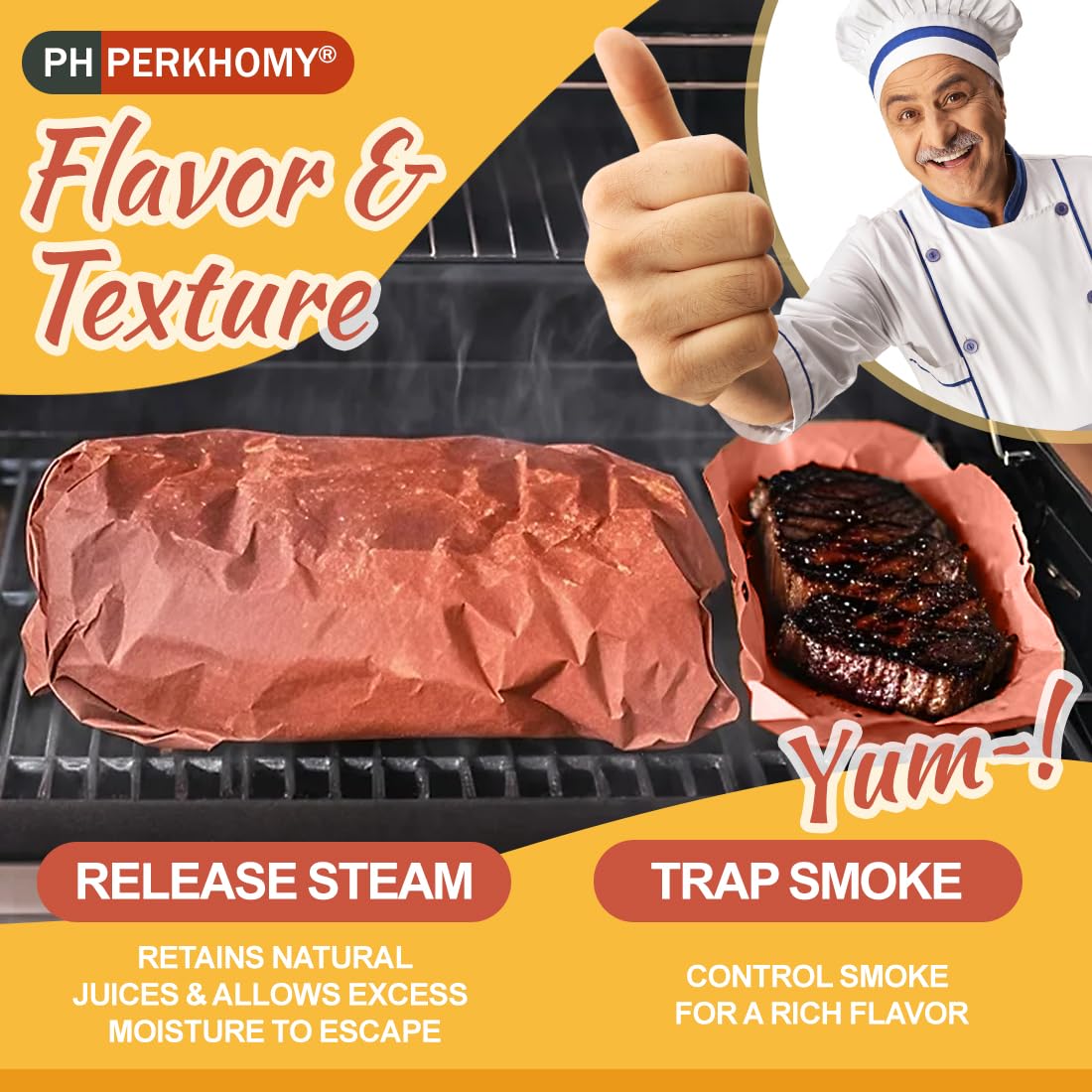 PH PERKHOMY Pink Butcher Paper Roll 18" x 1200" (100') for Smoker BBQ Grilling Smoking Meat Unbleached Uncoated Unwaxed (Pink, 18" x 100')