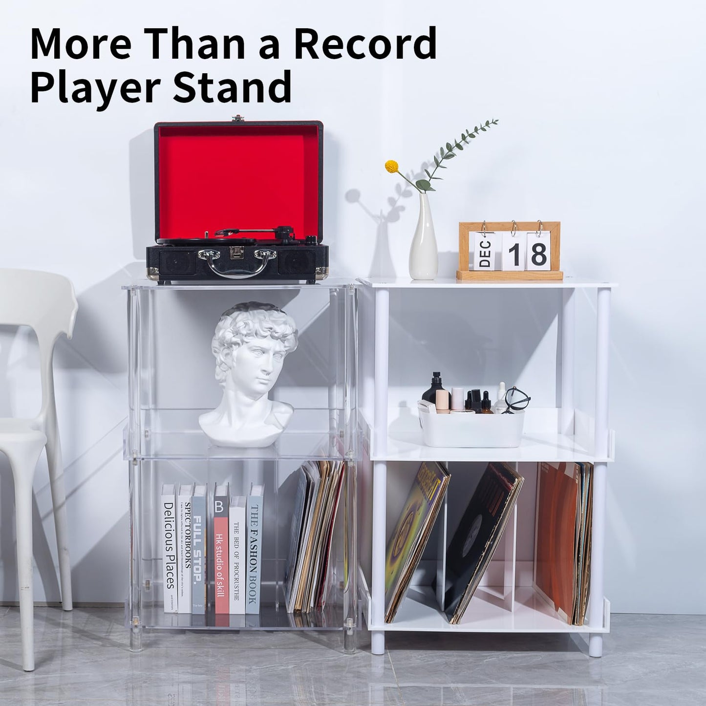 Antilope 18x14 Acrylic Record Player Stand with Vinyl Storage, 3 Tiers Large Turntable Stand Holder Up to 200 Albums, Record Player Table Cabinet Organizer for Living Room Bedroom Corner (Clear)