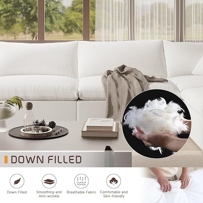 Forest aesthetics Cloud Modular Sectional Sofa,253.8" Down Filled Sofa 7 Seat with Chaise,Minimalist Sofa Cover Washable and Replaceable Couches for Living Room,Sectional Sofa Deep Seat
