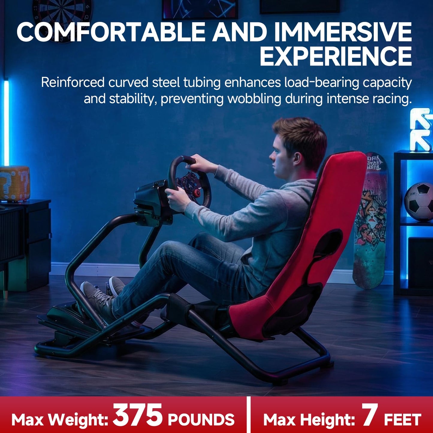 GTPLAYER Sim Racing Cockpit Adjustable for High Performance Racing Simulator Cockpit, Compatible with All Steering Wheels & Pedals on The Market, Supports PC & Console, Black