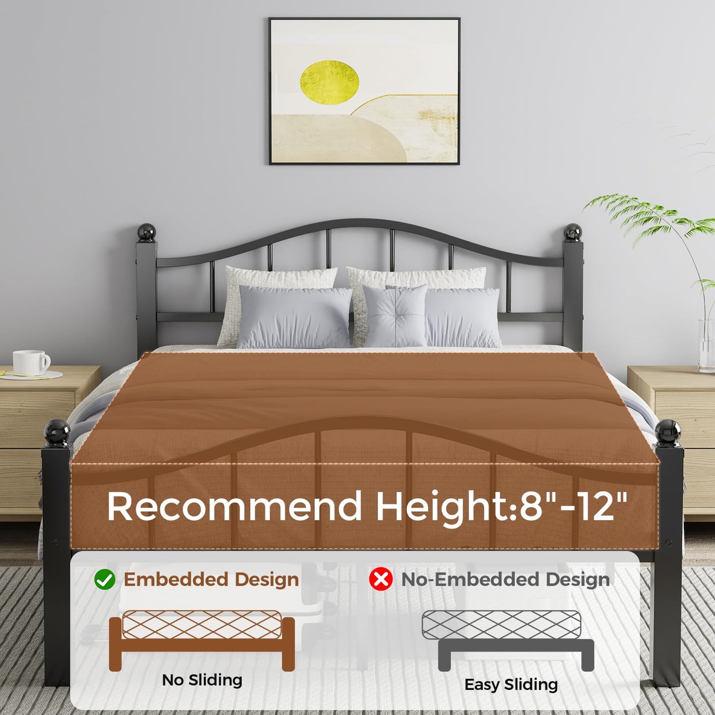 Blbeed Queen Size Bed Frames with Headboard, Noise-Free Design & Underbed Storage Heavy Duty Bed Frames with Headboard No Box Spring Needed/Tool-Free Assembly