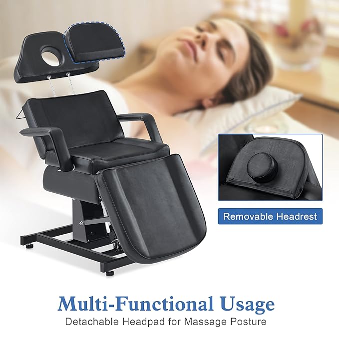 BarberPub Fully Electric Facial Bed with 3 Motor for Esthetician, Electric Tattoo Chair for Client, Facial Bed for Esthetician, Electric Adjustment 2751 (Black, Height (Flat): 27.5"–37")
