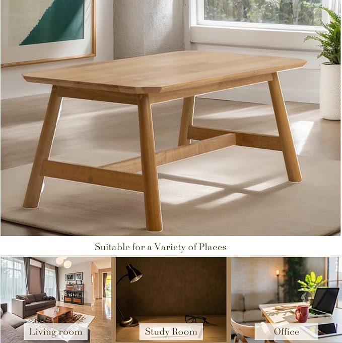 HEAH-YO 35.5” Coffee Table, Rectangle Coffee Tables with Wood Legs for Living Room Bedroom, Natural Wood Color