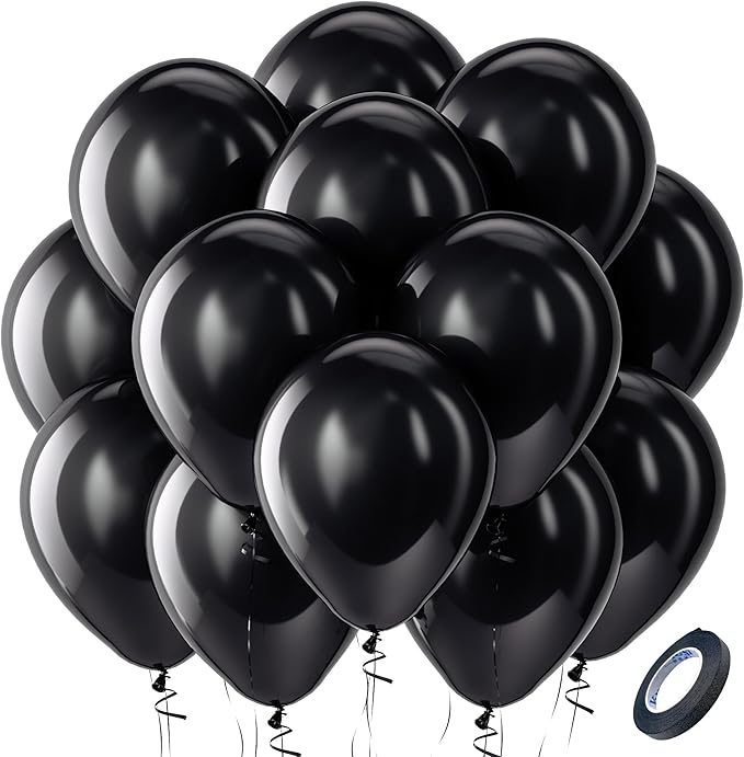 Bezente Black Balloons Latex Party Balloons - 100 Pack 12 inch Round Helium Balloons for New Years Black History Month The...
