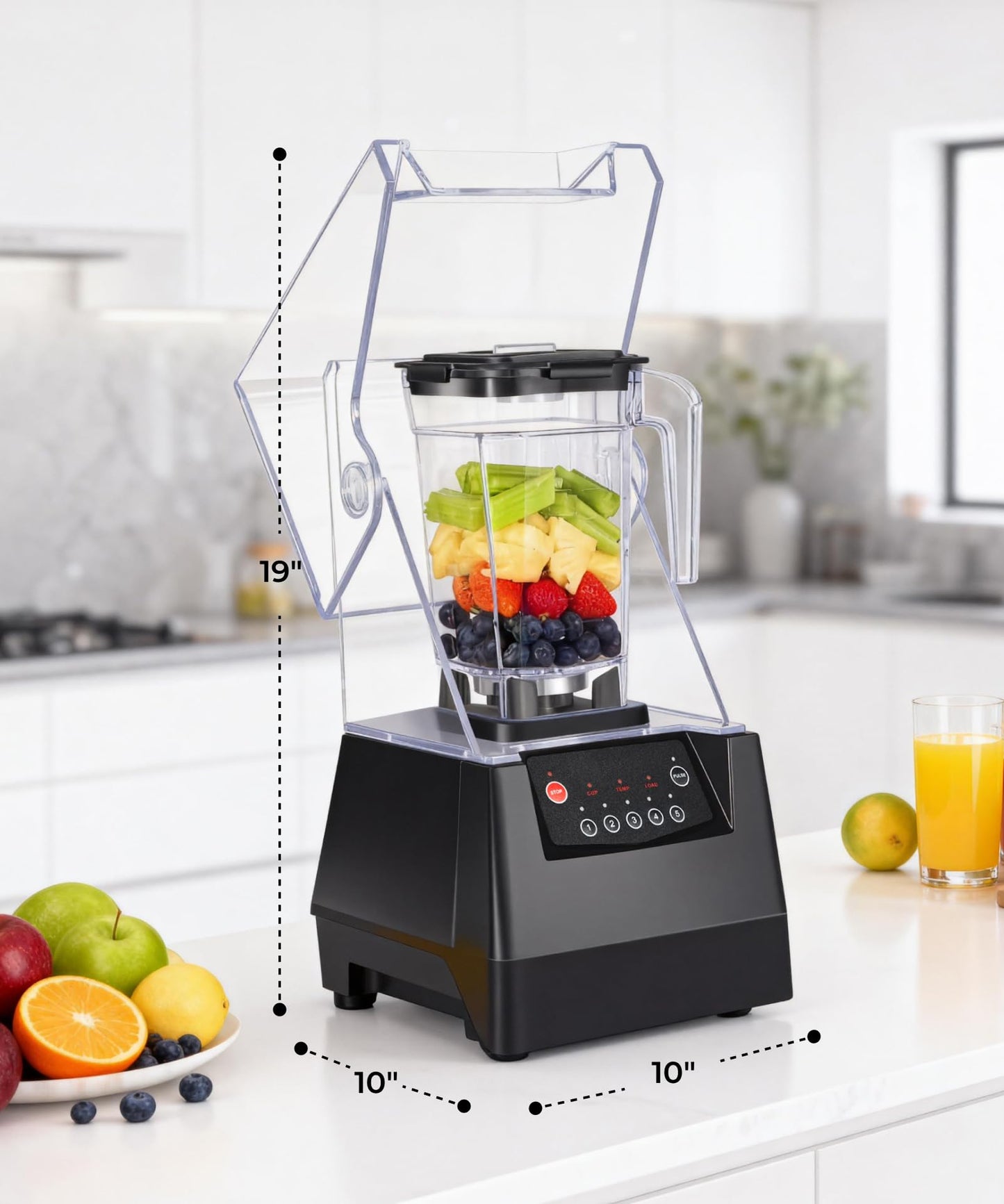 SYBO HS-210E Professional-Grade Commercial Blender With Quiet Shield, Heavy-Duty 2HP High-Speed, 48oz BPA-Free Jar, Easy Cleaning & Dishwasher-Safe, for Juice, Ice Shakes, Smoothies, Metallic