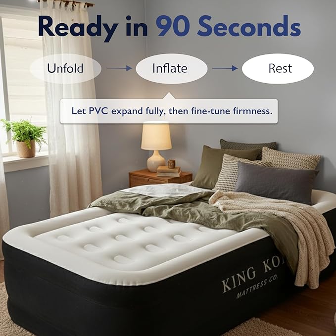 King Koil Plush Pillow Top Twin-Size Inflatable Air Mattress with Built-in High-Speed Pump for Camping, Home & Guests - Luxury 13" Twin Airbed Blow Up Mattress Waterproof, 1-Year Warranty