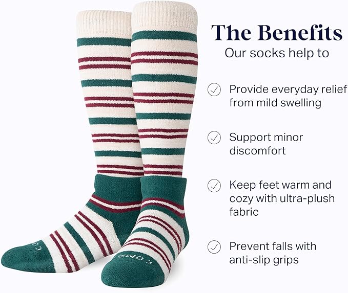 Comrad CozyGrip Slipper Socks - 10-15mmHg Graduated Compression Socks - Dual-Layer Knee High Socks with Anti-Slip Grips