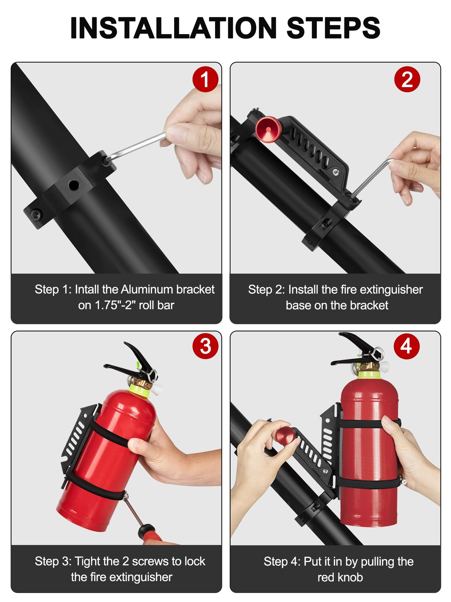 ZIDIYORUO 2PCS UTV Fire Extinguisher Mount Kits, Quick Release Roll Bar Fire Extinguisher Holder Fit for 1.75"-2" Roll Cage, Compatible with Polaris RZR/ Maverick Can Am X3/Kawasaki/Talon Pioneer