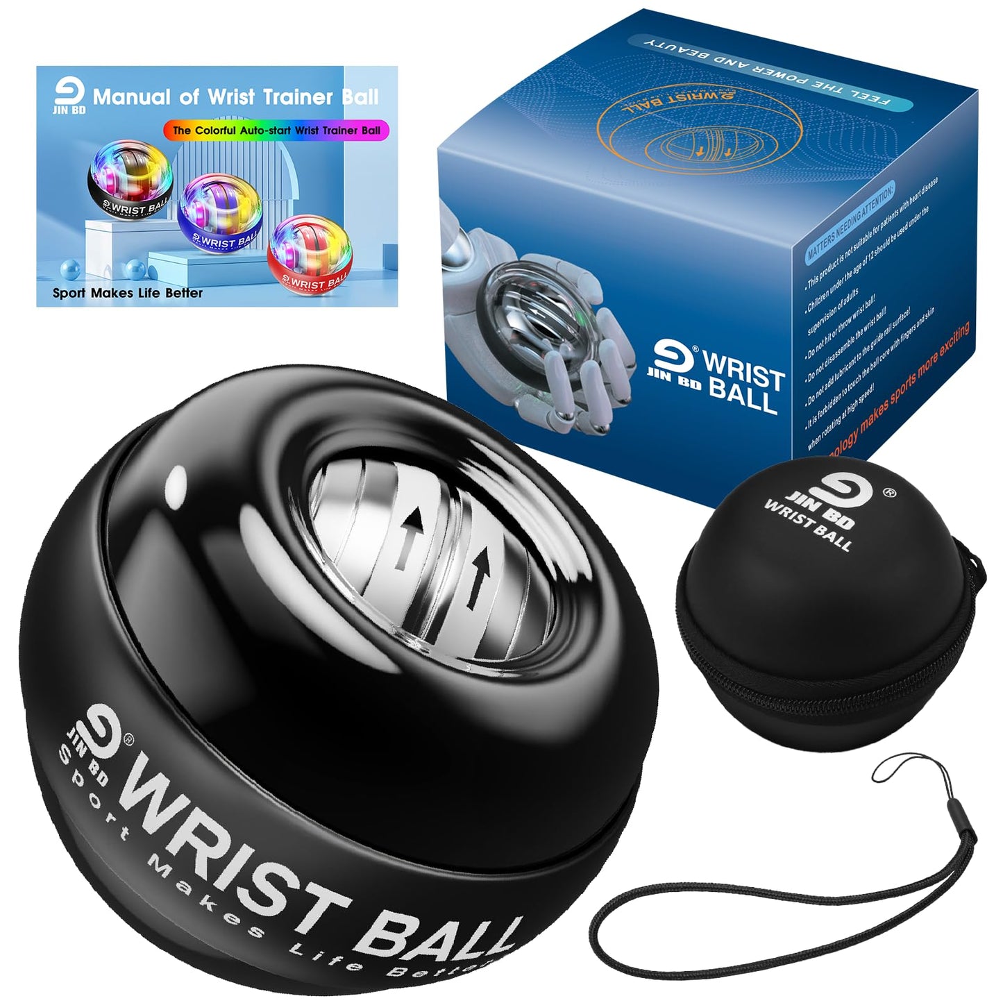 JIN BD Wrist Trainer Ball Auto-Start Wrist Strengthener Gyroscopic Forearm Exerciser Gyro Ball for Strengthen Arms, Fingers, Wrist Bones and Muscles