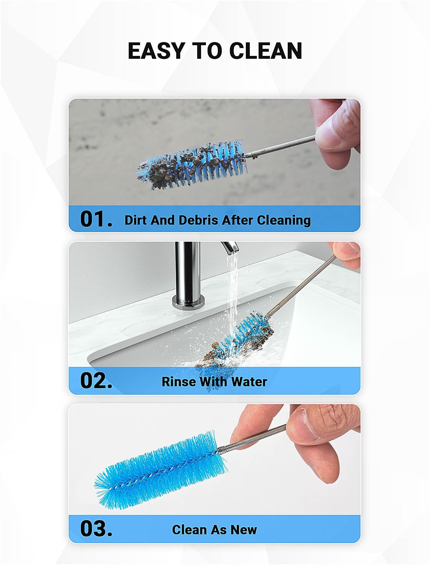 SARDVISA Flexible Long Drain Brush Tool with Large Double Elastic Nylon Ends, Stainless Steel Tube Cleaner Brush for Kitchen, Sink, Drain Pipe, and Long Pipe Cleaning, 2 Straw Cleaning Brushes