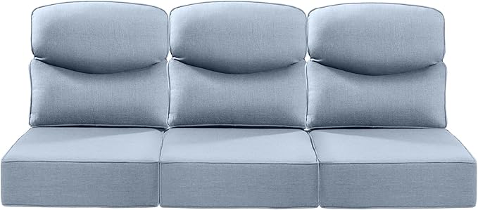 ACTREST Luxury 22x24/22x25 6-Inch Smile Outdoor Sofa Cushions Set of 3 - Memory Foam Deep Seat Patio Furniture Cushions for Wicker Dining Chair Loveseat 3-Seater L-Shape Sectional Sofa - Baby Blue
