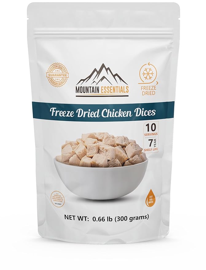 MOUNTAIN ESSENTIALS Freeze-Dried Diced Chicken – Fully Cooked and Ready to Eat | Everyday Pantry Staple for Meal Prep, Cam...