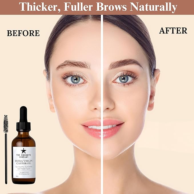 USDA Organic Castor Oil for Eyelashes and Eyebrows Growth - 100% Pure Cold-Pressed, Hexane-Free 60ml with Applicator - Handcrafted in Florida for Hair, Skin & Lashes