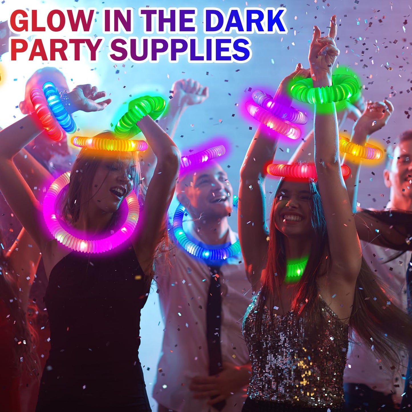 Glow Sticks Goodie Gift Bag Stuffers for Kids 36 PCS,Light up Pop Tube Bracelet Necklace for Toddlers,Halloween Glow in the Dark Party Favors Decorations, Carnival Games Activities Prizes for Boy Girl