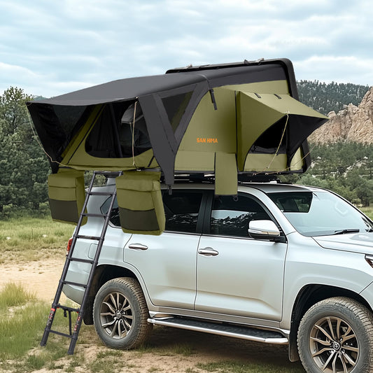 Sanhima Rooftop Tent Hard Shell - Jervis Overland Aluminium ABS Roof Top Tent w/Stargaze Window & LED Strip Light for Car SUV Truck Camping, 2-3 People (Army Green)