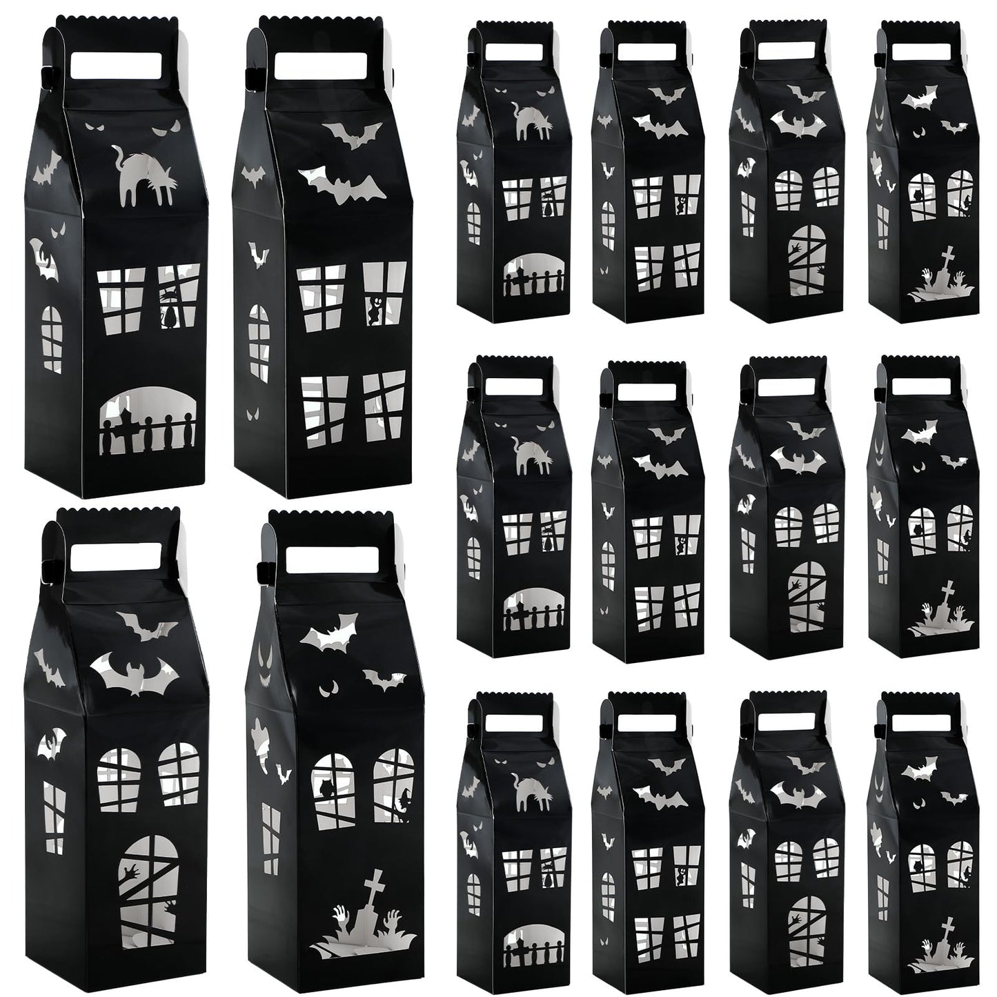 CHUNNIN 12pc Halloween Haunted House Gift Boxes for Party Decorations - House Shaped Treat Boxes with Handle