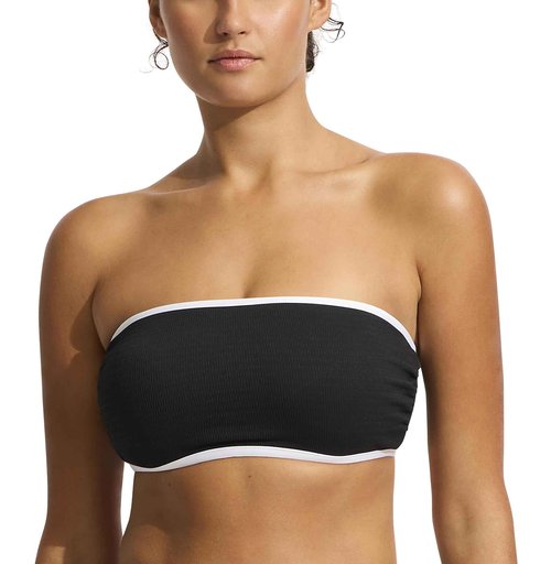 Seafolly Women's Standard Dd Cup Bandeau Bikini Top Swimsuit with Straps, Beach Bound Black