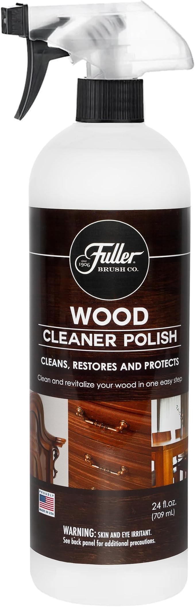 Fuller Brush Wood Polish & Cleaner – Conditions, Shines & Protects Wood Surfaces – Removes Dust, Smudges & Stains – Safe for Furniture, Cabinets, Tables & Trim - (Bottle with Sprayer - Pack of 1)