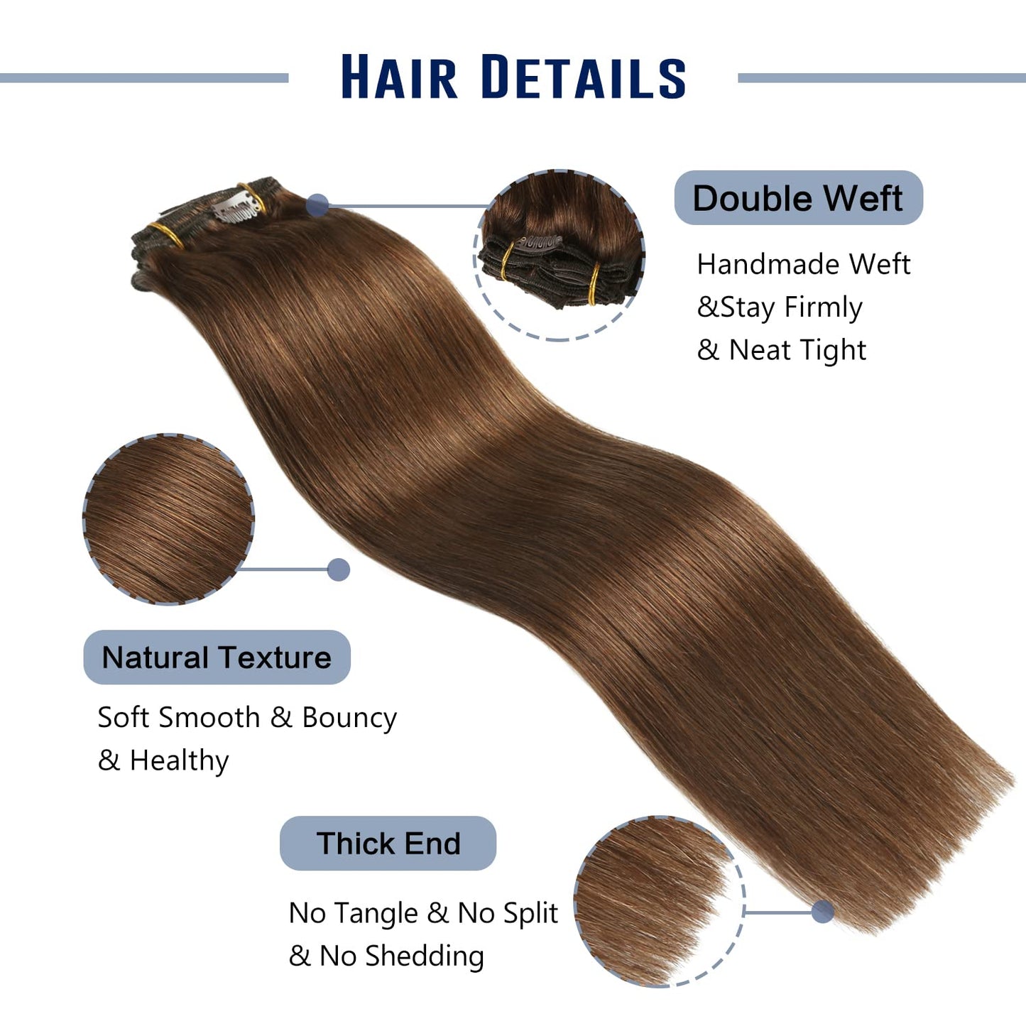 Sunya Clip-in Hair Extensions, 18 #4 Chocolate Brown, Real Human Hair, 8Pcs/120g, Straight, Clip-in Extension