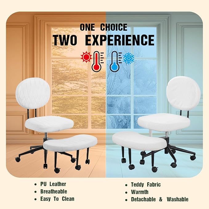 Ergonomic Cross Legged Office Chair with Wheels, Wide Seat and Backrest for Meditation, ADHD Cross Legged Office Chair with Adjustable Height, 360°Rotating Footrest for Yoga Home Office