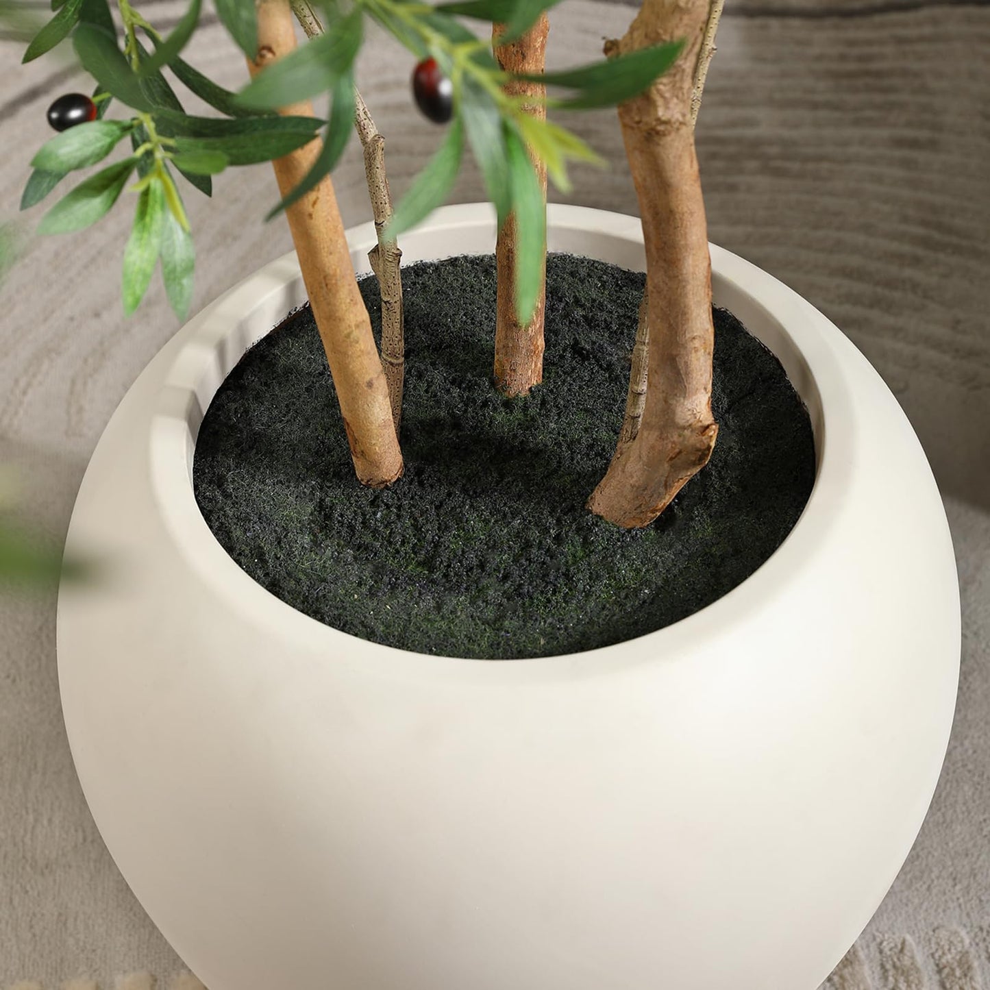 VeriNatural Artificial Olive Tree, 8FT Tall, Faux Olive Trees with Natural Wood Trunk & Lifelike Fruits, Indoor, White Tall Planter, Home Balcony Office Living Room Decor