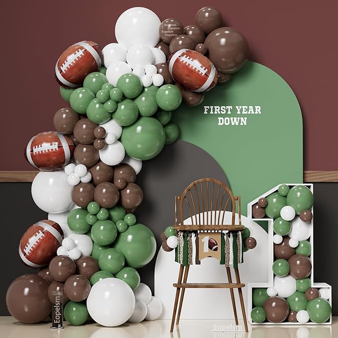 Football Balloon Garland Arch Kit 131Pcs Sage Green and Coffee Brown Balloons with Football Foil Balloon for Touch Down Ru...