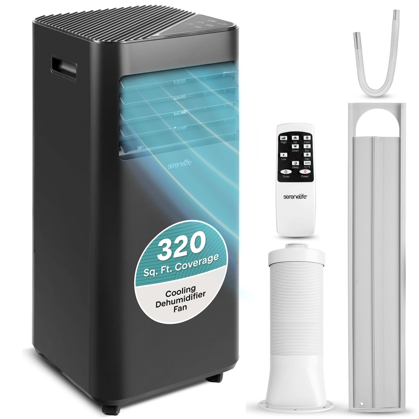 SereneLife Portable AC Unit 10000 BTU, 3-in-1 Cooling, Dehumidifier, Fan Modes, Compact Standing Air Conditioner, Energy Efficient 320 Sq. Ft. Climate Control, Universal Castors And Window Mount Kit