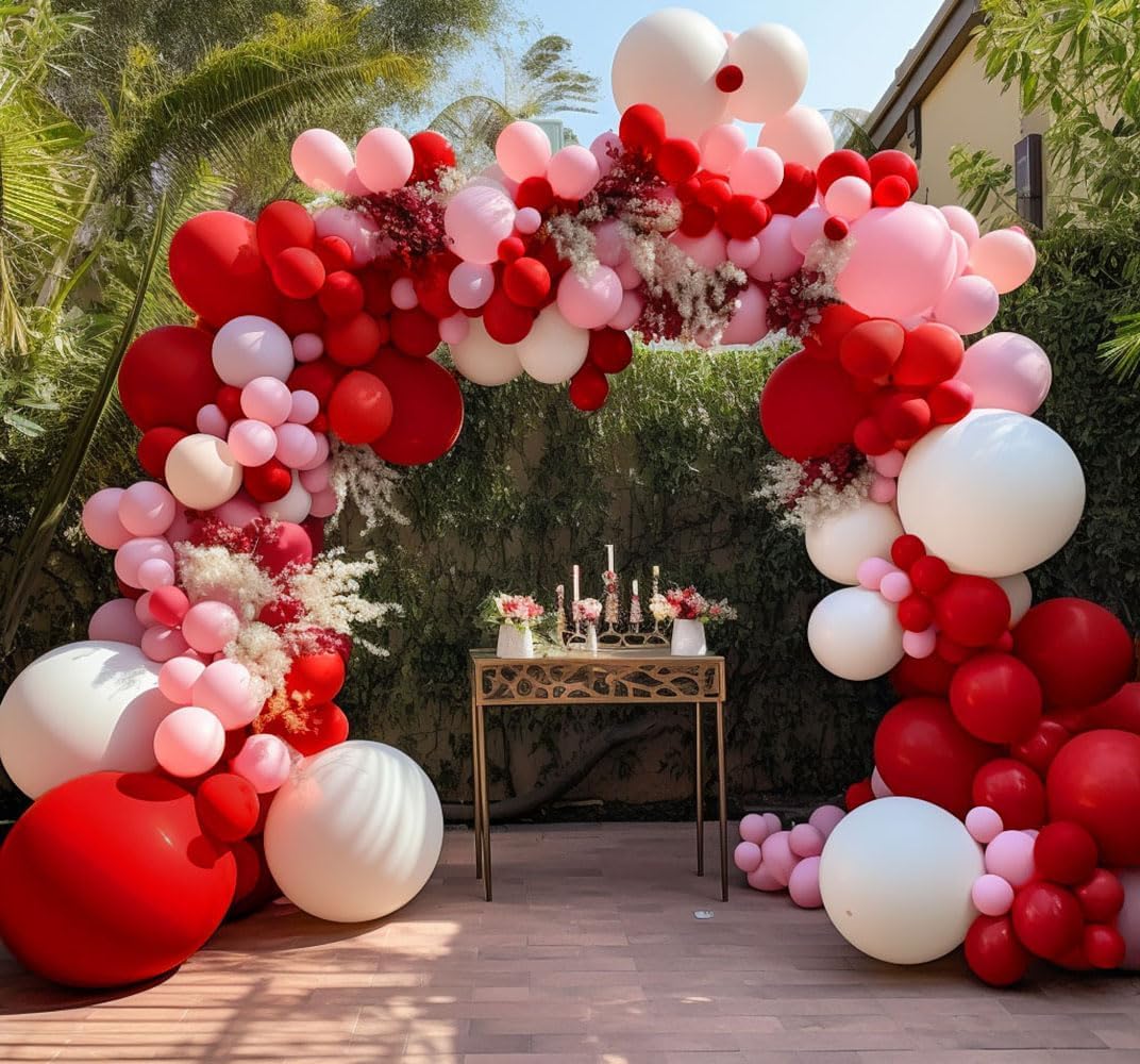 Double Stuffed Ruby Red Balloons Different Sizes Latex Matte Red Balloon Garland Arch Kit for Birthday Wedding Baby Shower Valentine's Day Mother's Day Party Decor