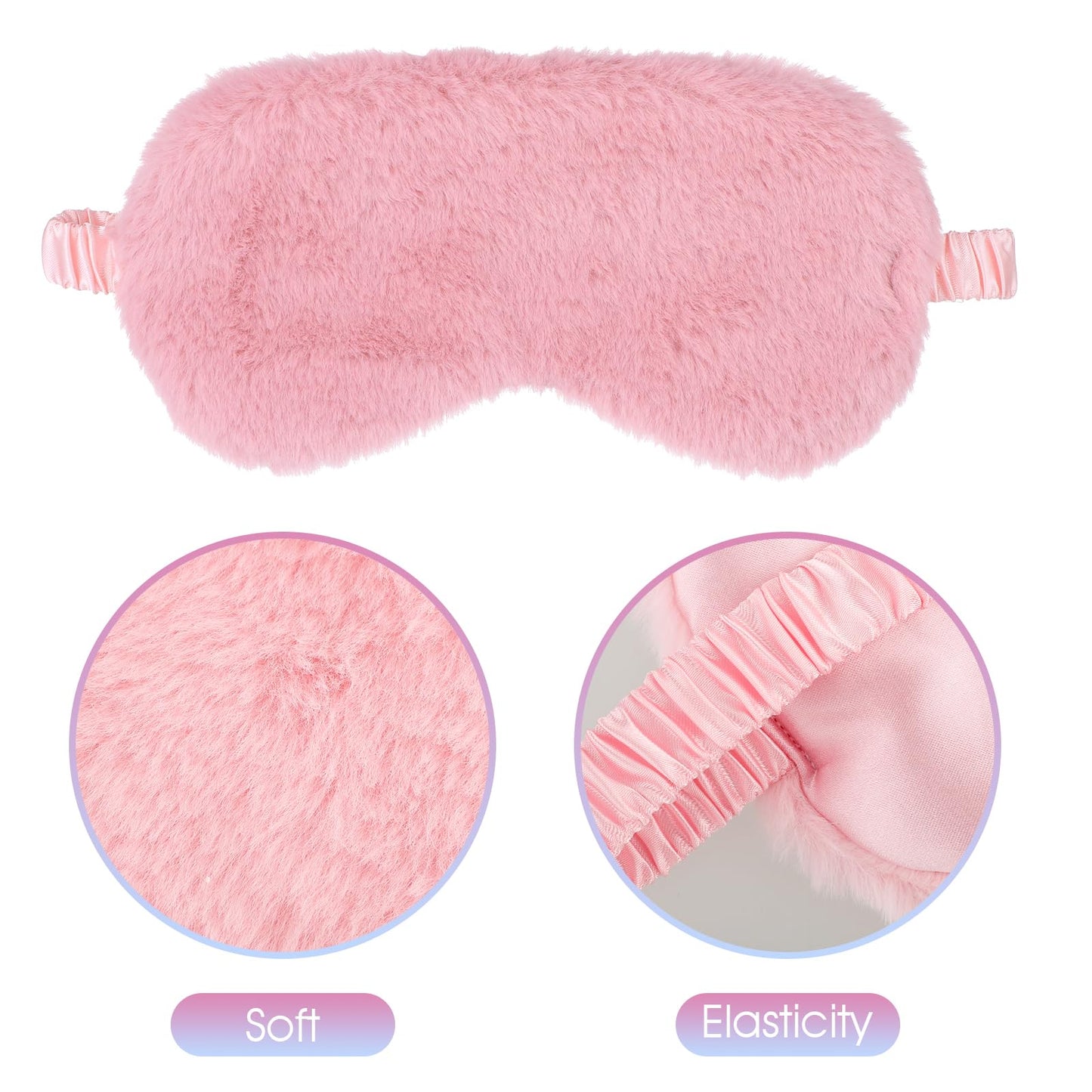 2 Pcs Plush Eye Mask Soft Sleeping Blindfold Eye Cover Comfortable Furry Faux Fur Sleeping Mask Satin Nap Night Eyeshade Cover for Women Men Gift (Pink)