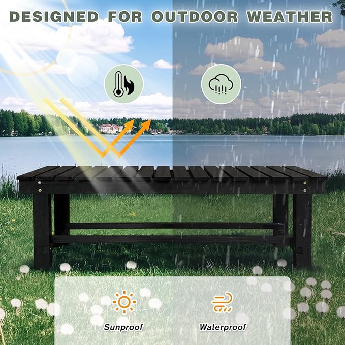 LSPYYDS Outdoor Garden Bench, 2-Person Wood Patio Bench Weatherproof Outdoor Backless Bench, Anti-Corrosion and Anti-Rust Garden Benches for Garden Lawn Porch Park Backyard (Black,35.5''/90cm)