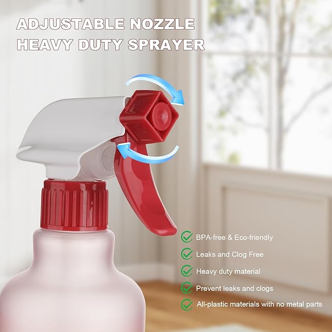 Spray Bottles Plastic Spray Bottle for Hair Mist/Stream Heavy Duty Empty Spray Bottles for Cleaning Solutions, Plants, Cooking (12oz-Red)