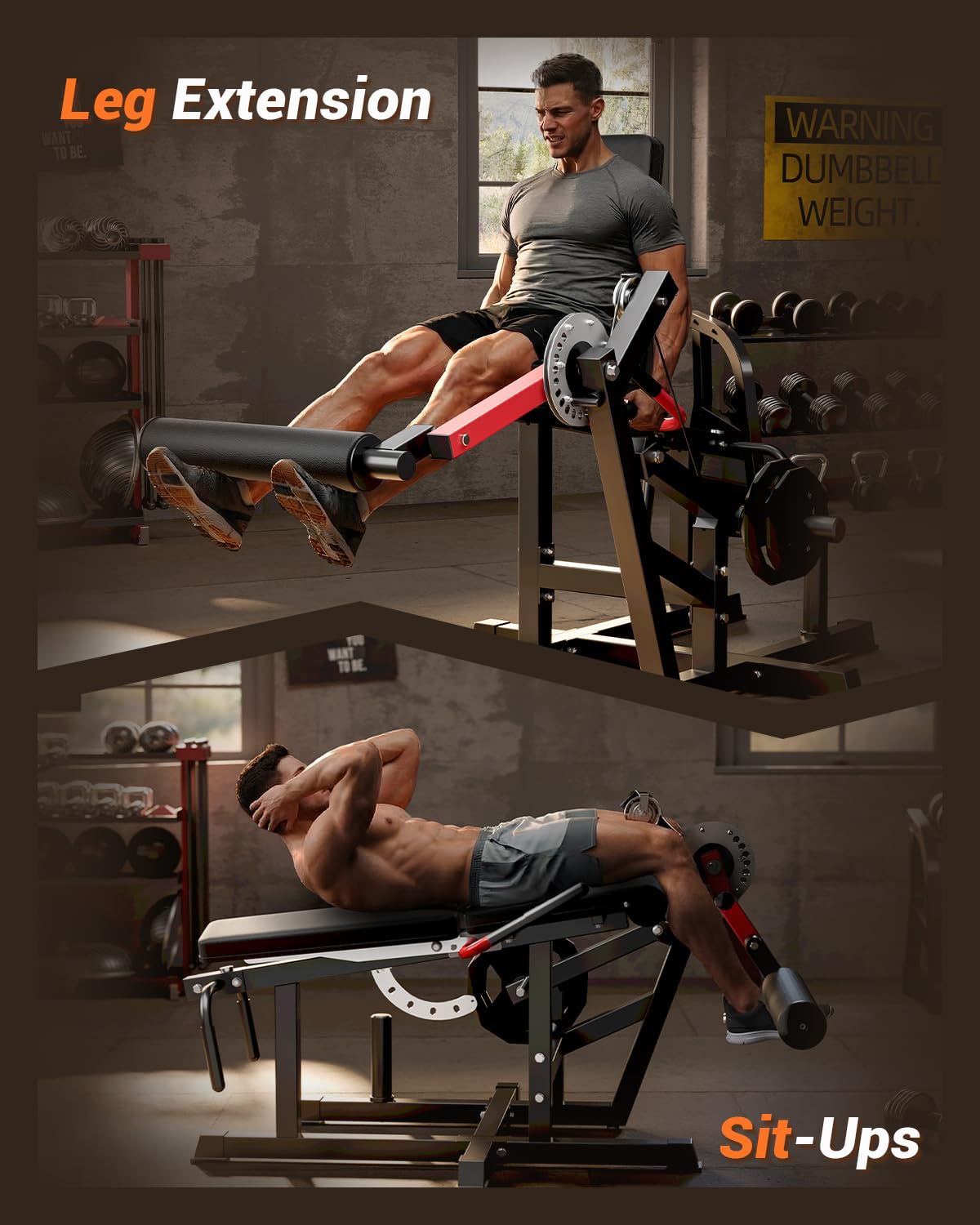 Leg Extension and Curl Machine, 630LBS Adjustable Leg Curl Machine, Seated Leg Lying Curl Machine for Home Gym, Leg Workout Equipment Compatible with Cable System Fit 1'' & 2'' Plates