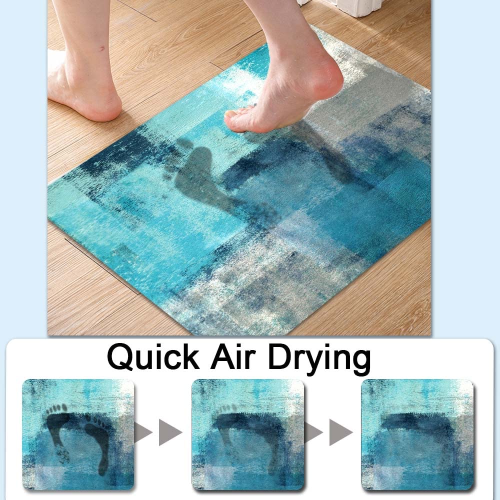 ZHUZHISHAN Bath Mat Rug,Blue oceanNon Slip Quick Dry Super Absorbent Thin Bathroom Rugs Fit Under Door-Easy to Clean Bathroom Floor Mats-Shower Rug for Shower Sink Bathtub(16" x 24"in)