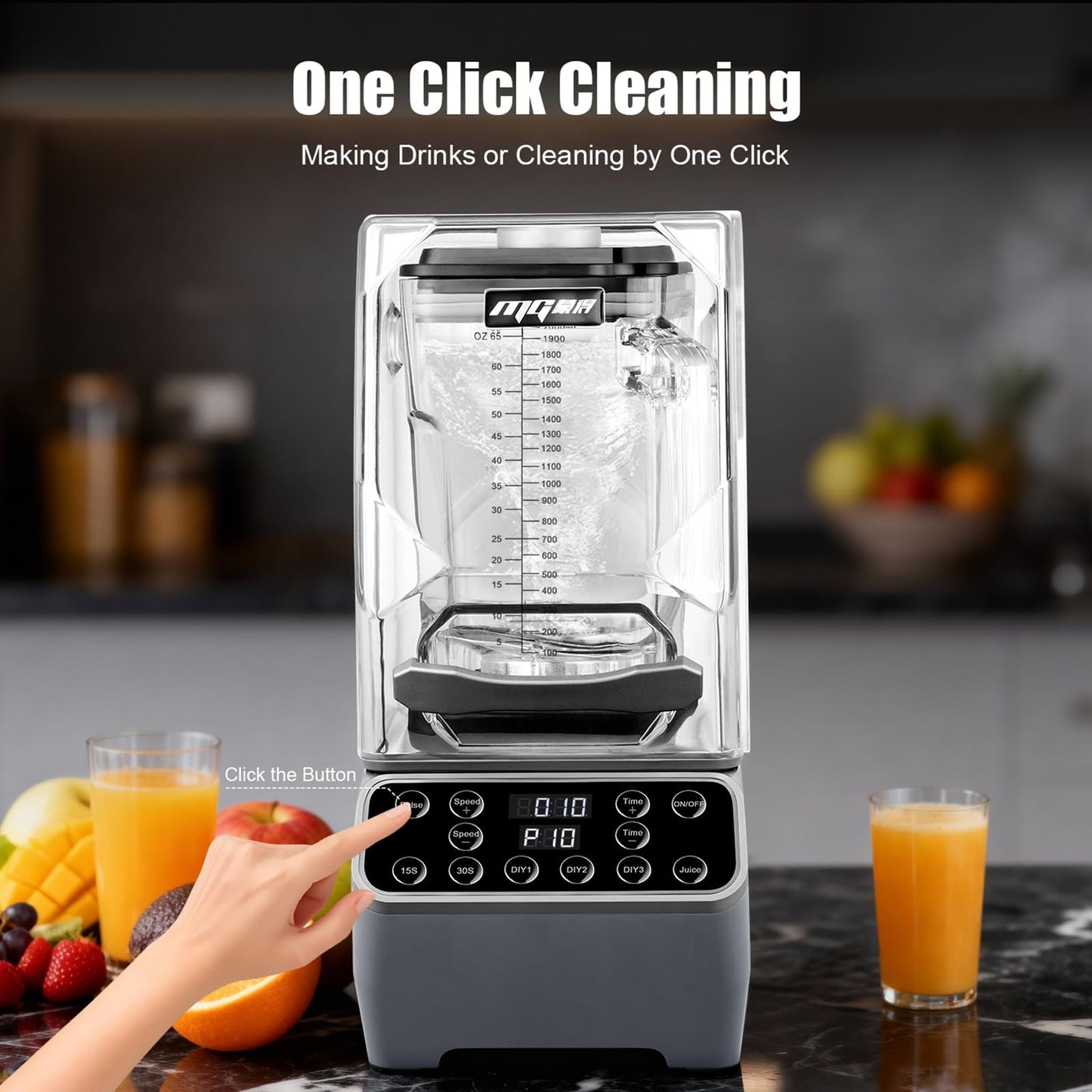 MOGAN Commercial Blender with Sound Shield, 2200W Quiet Smoothie Blender, 65oz Heavy Duty Industrial Professional Mixer for Kitchen & Restaurant, 10 Speeds, Self-Cleaning