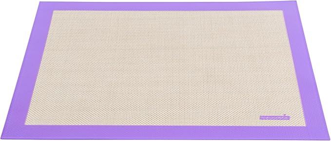 Restaurantware Half Size Baking Mat 1 Heat-Resistant Cooking Mat - Allergen-Safe Reusable And Ultra-Durable Tan And Purple Silicone Nonstick Mat For Pans And Rolling 11.8 x 15.75 Inch