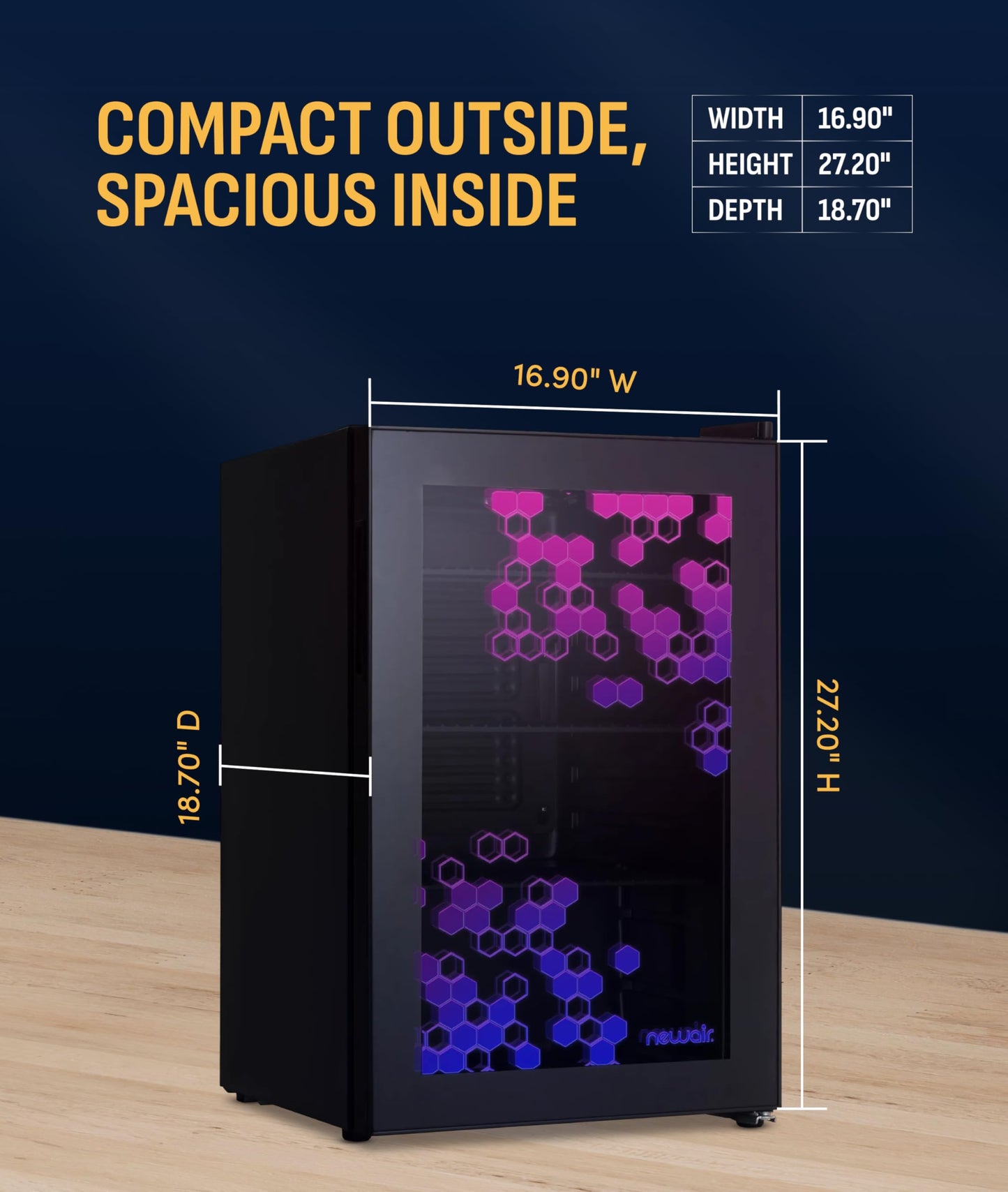 NewAir 85 Can Beverage Refrigerator with HexaColor LED Lights | Small Mini Fridge for Bedroom, Gaming Room, or Office | Remote Controlled Lighting & Quiet Cooling
