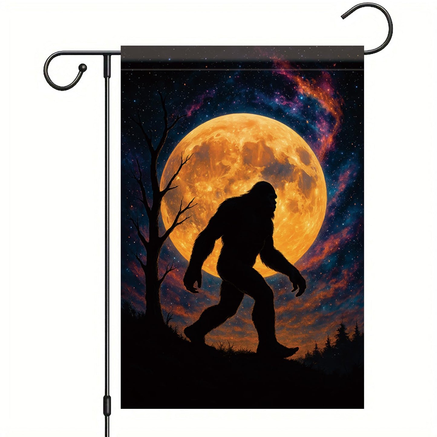 Starlit Patio Halloween Fall Garden Flag Sasquatch Flag 12x18 Inch Double-Sided Full Moon Forest Yard Banner Spooky Outdoor Decor for Porch Lawn Pathway Cryptid Lover Gift