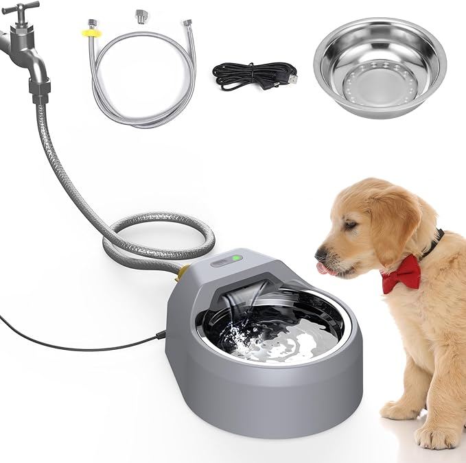 BENTOPAL Dog Water Fountain Auto Filling Dog Water Dispenser Connect Water Supply, USB Supply Auto Replenish Water Dog Bowl