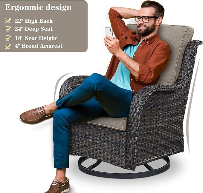 Belord Patio Furniture Set Swivel Rcoker - 3 Pieces Outdoor Glider Rocking Chairs with Small Side Table, Wicker Chair Sets for Porch, Balcony and Garden