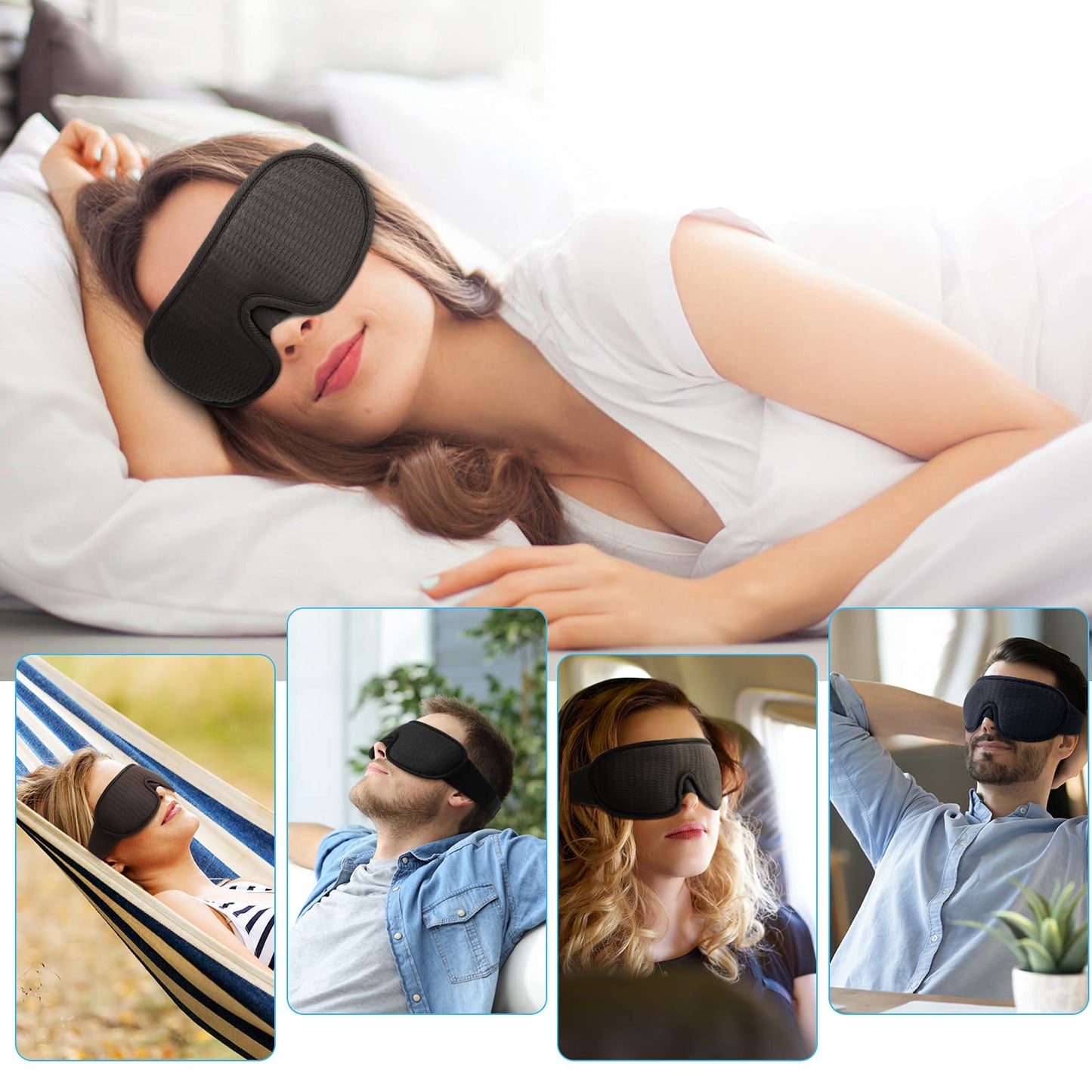 RIWISLL Sleep Mask, Super Soft 3D Contoured Cup Sleeping Mask, Upgraded 100% Blockout Light Sleep Masks for Women Men with Adjustable Strap, Comfortable Concave Molded Eye Covers for Sleeping, Black