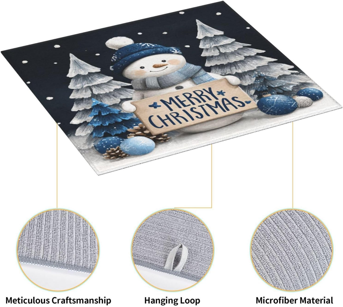 Dish Drying Mat Snowman Christmas Black Absorbent Microfiber Non Slip Quick Dry Heat Resistant Holiday Decorative Kitchen Counter Mat for Plates Cups Glasses 16x18 Inch