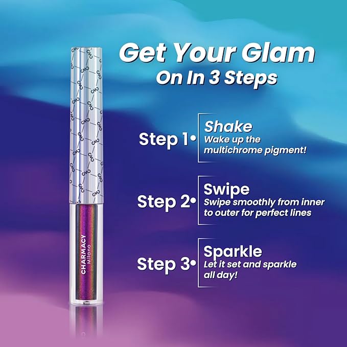 CHARMACY Multichrome Liquid Eyeliner, Glitter Chameleon Liquid Eyeshadow Eyeliner Makeup,High Pigmented with Waterproof &Smudge Proof Formula,Longwearing,Ultra-Fine Tip,PALE PINK YELLOW 908